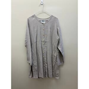 FLAX Linen Button Front Dress | Size M | Gray Long Sleeve Pocket Dress 2